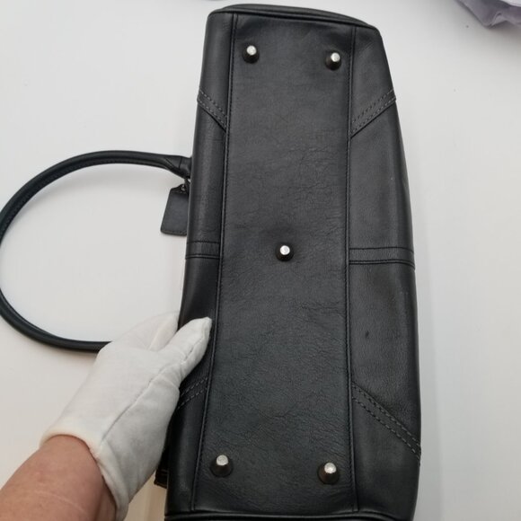 COACH HAMPTON Handbag, Black Leather Satchel tote - Picture 3 of 12